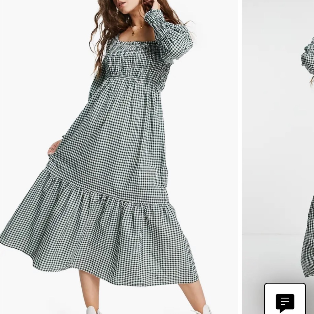 Topshop Shirred Long Sleeve
Gingham Midi Dress